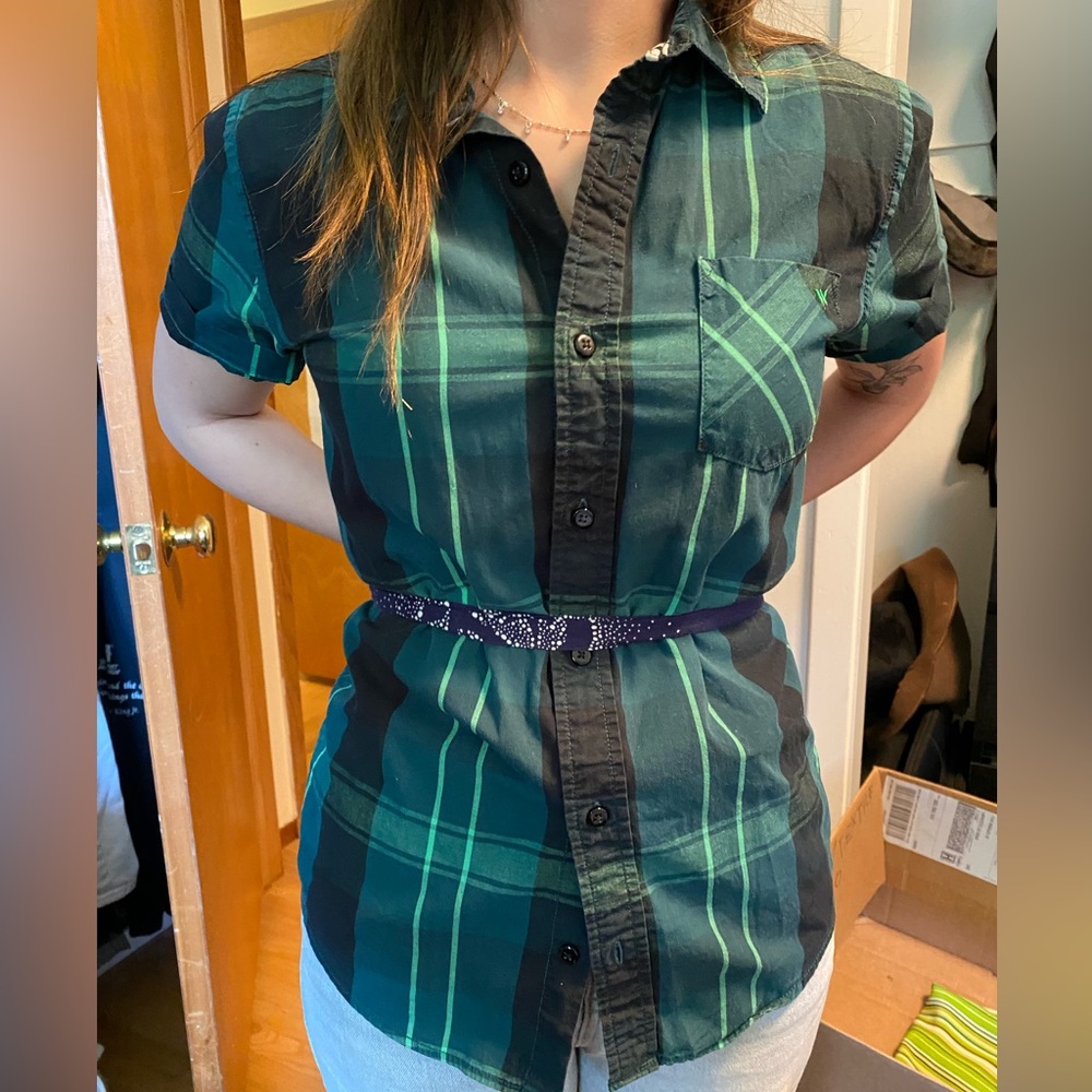 Blue Plaid Short Sleeve Button Up